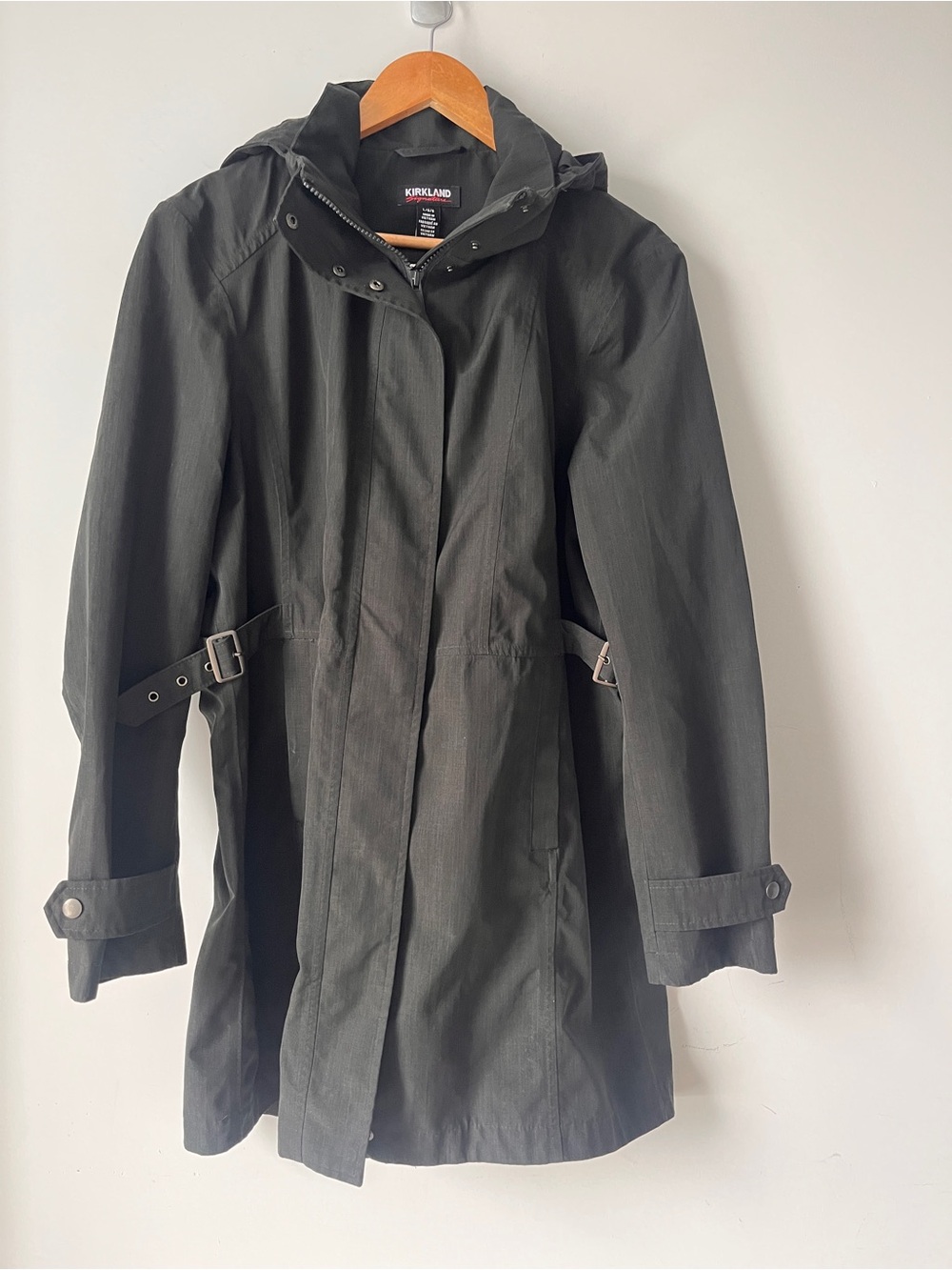 Kirkland Signature Women's Black Hooded Trench Coat | L | Casual Chic | Workwear